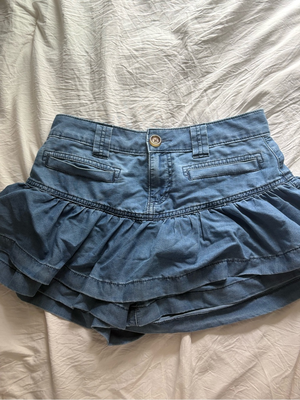 American Eagle Blue Ruffle Denim Skort